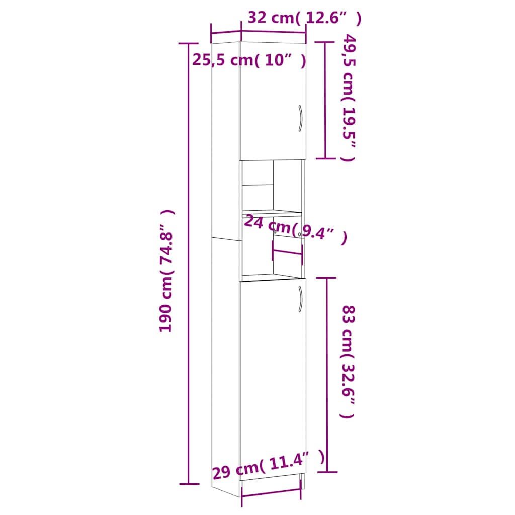 badeværelsesskab 32x25,5x190 cm konstrueret træ sort