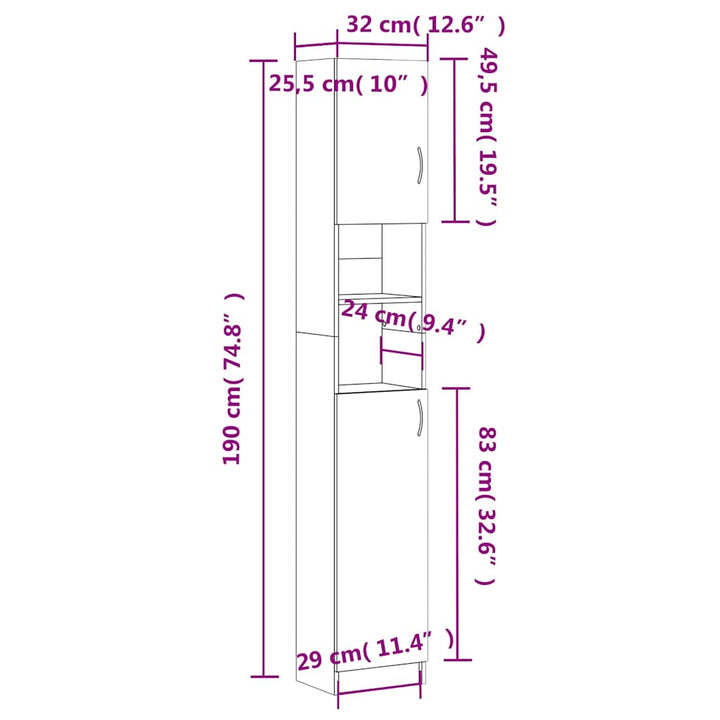 badeværelsesskab 32x25,5x190 cm konstrueret træ sort
