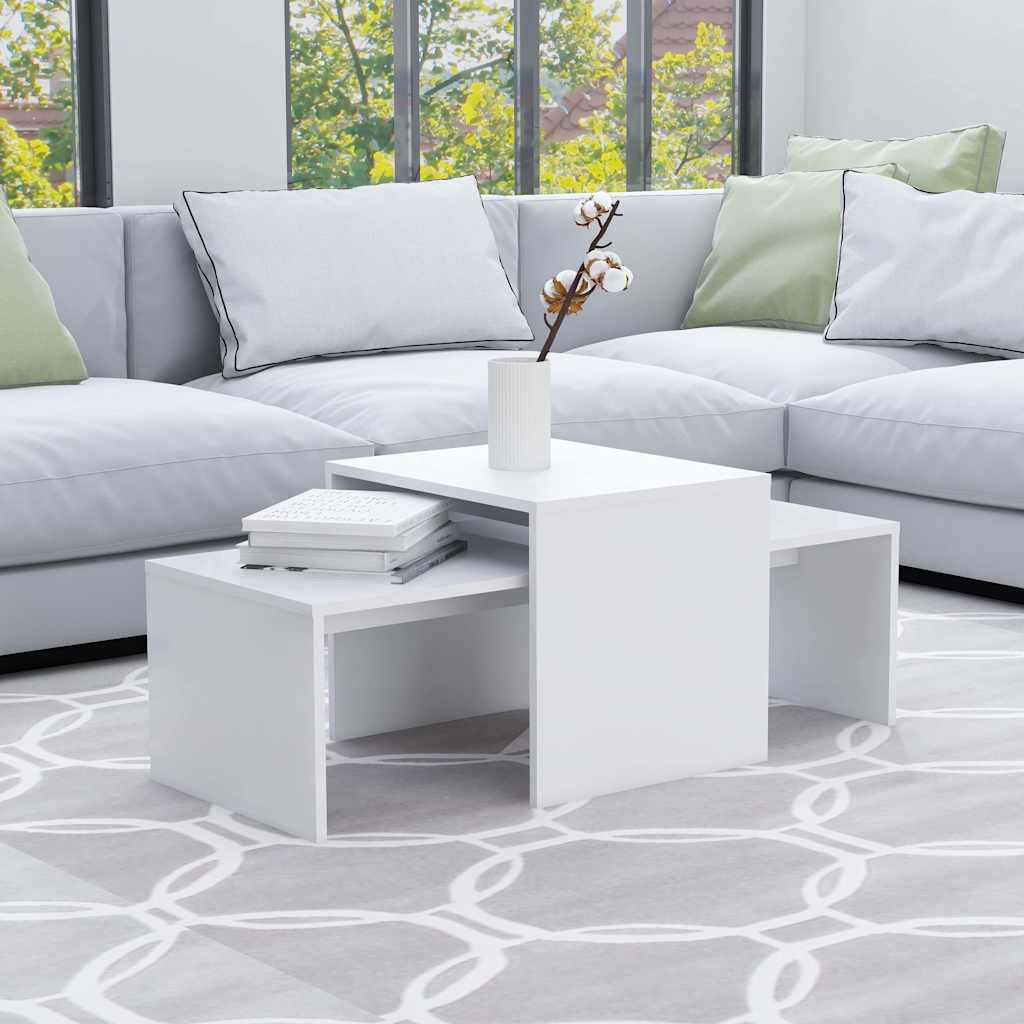 sofabordssæt 100x48x40 cm konstrueret træ hvid