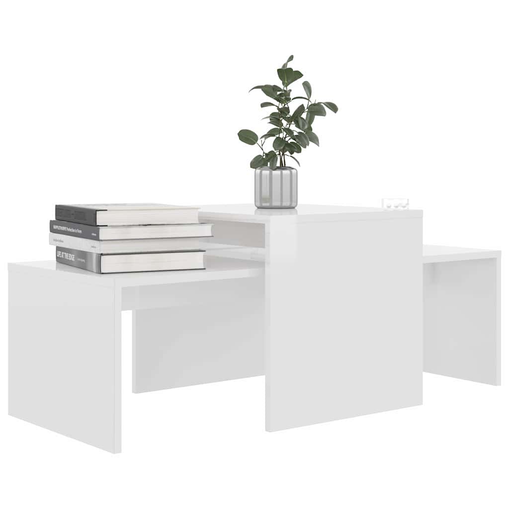 sofabordssæt 100x48x40 cm konstrueret træ hvid højglans