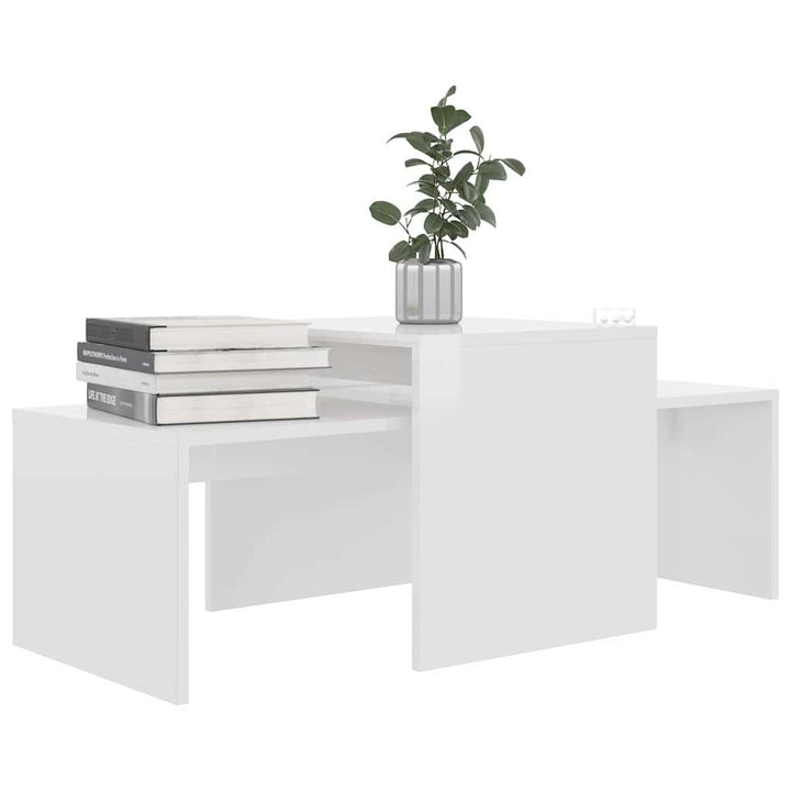 sofabordssæt 100x48x40 cm konstrueret træ hvid højglans
