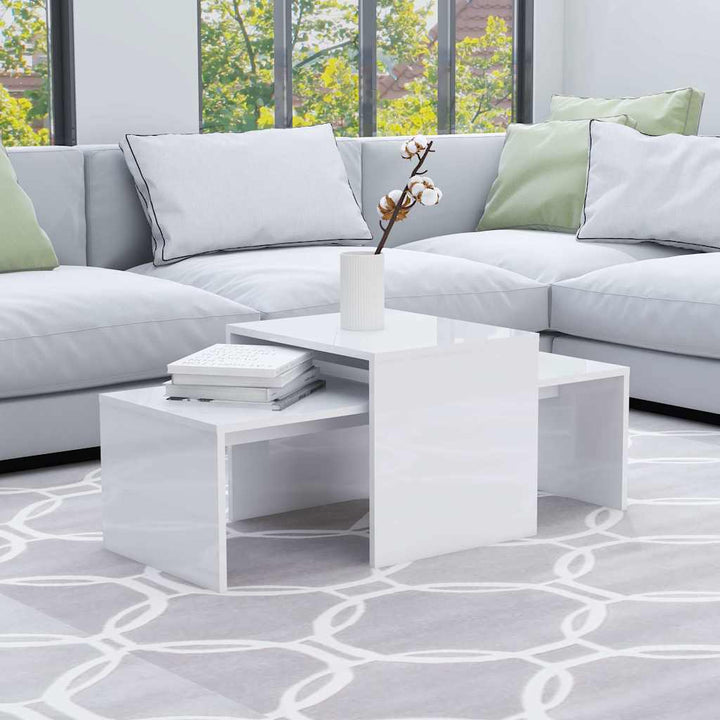 sofabordssæt 100x48x40 cm konstrueret træ hvid højglans