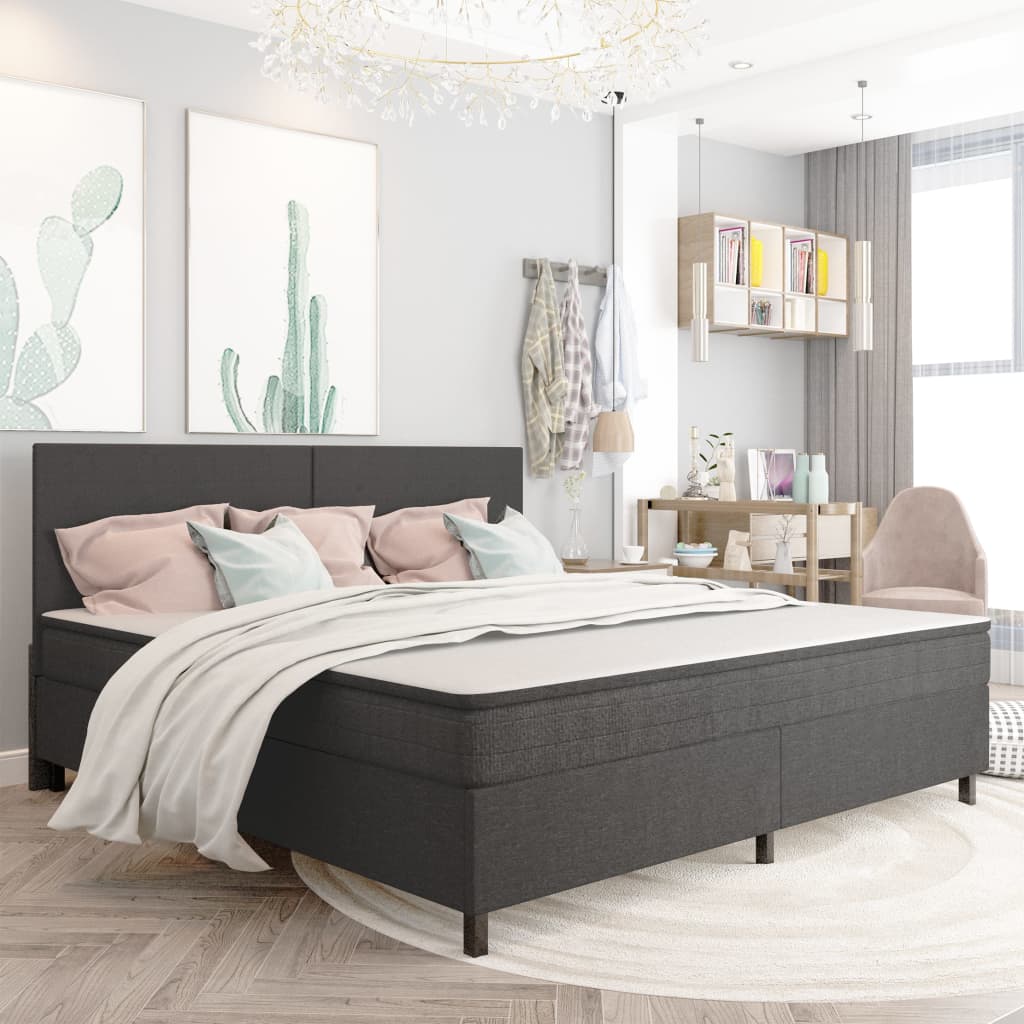 seng med boxmadras 200x200 cm stof mørkegrå