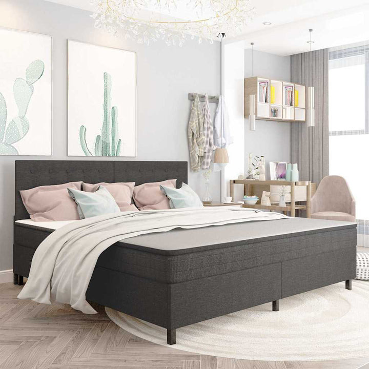 seng med boxmadras 200x200 cm stof mørkegrå