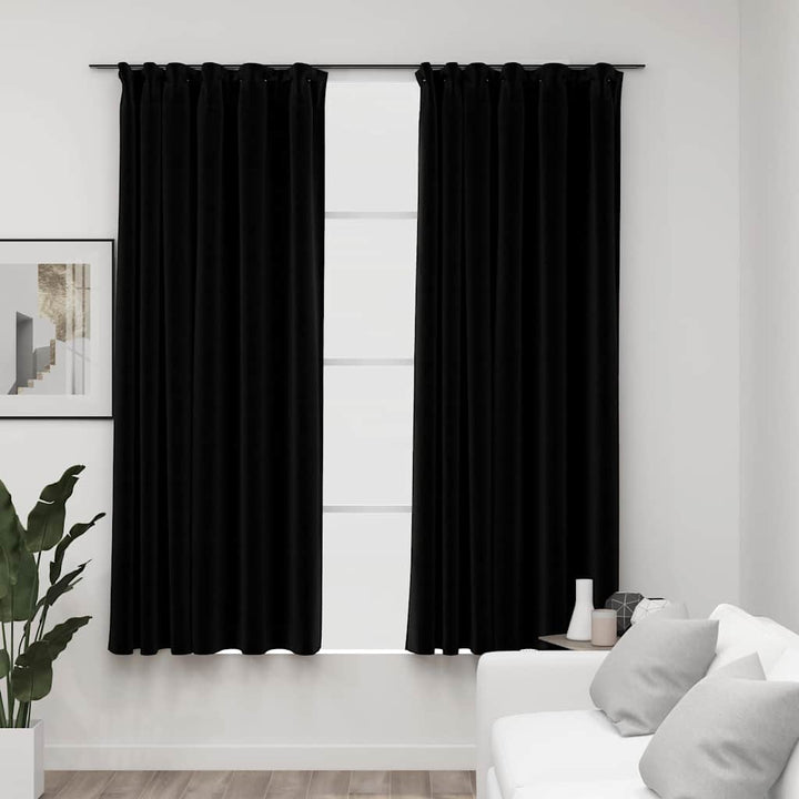 mørklægningsgardiner med kroge 2 stk. hør-look 140x175 cm sort