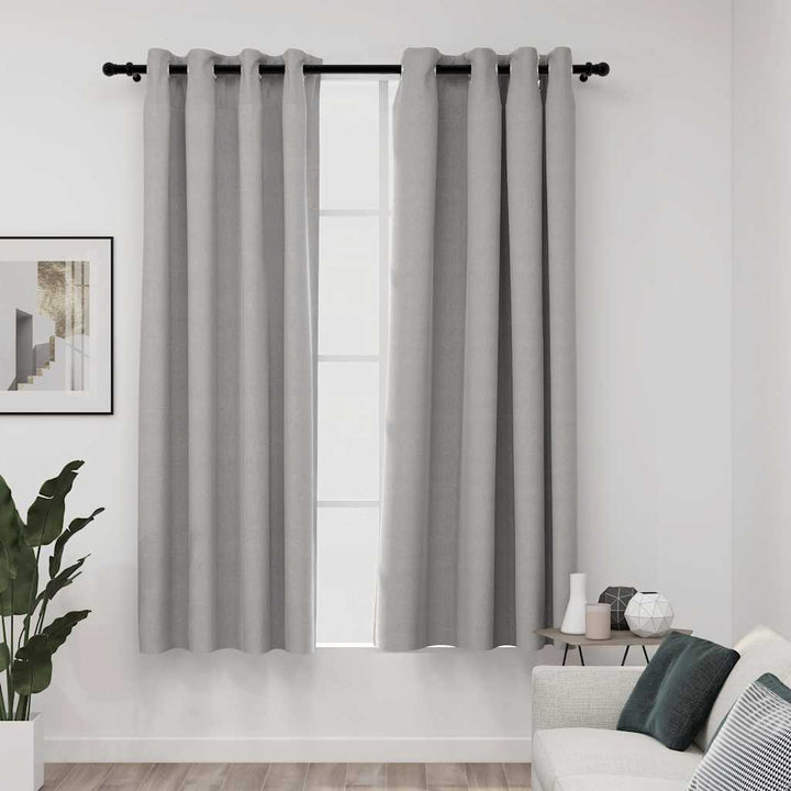 mørklægningsgardiner med øjer 2 stk. hør-look 140x175 cm grå