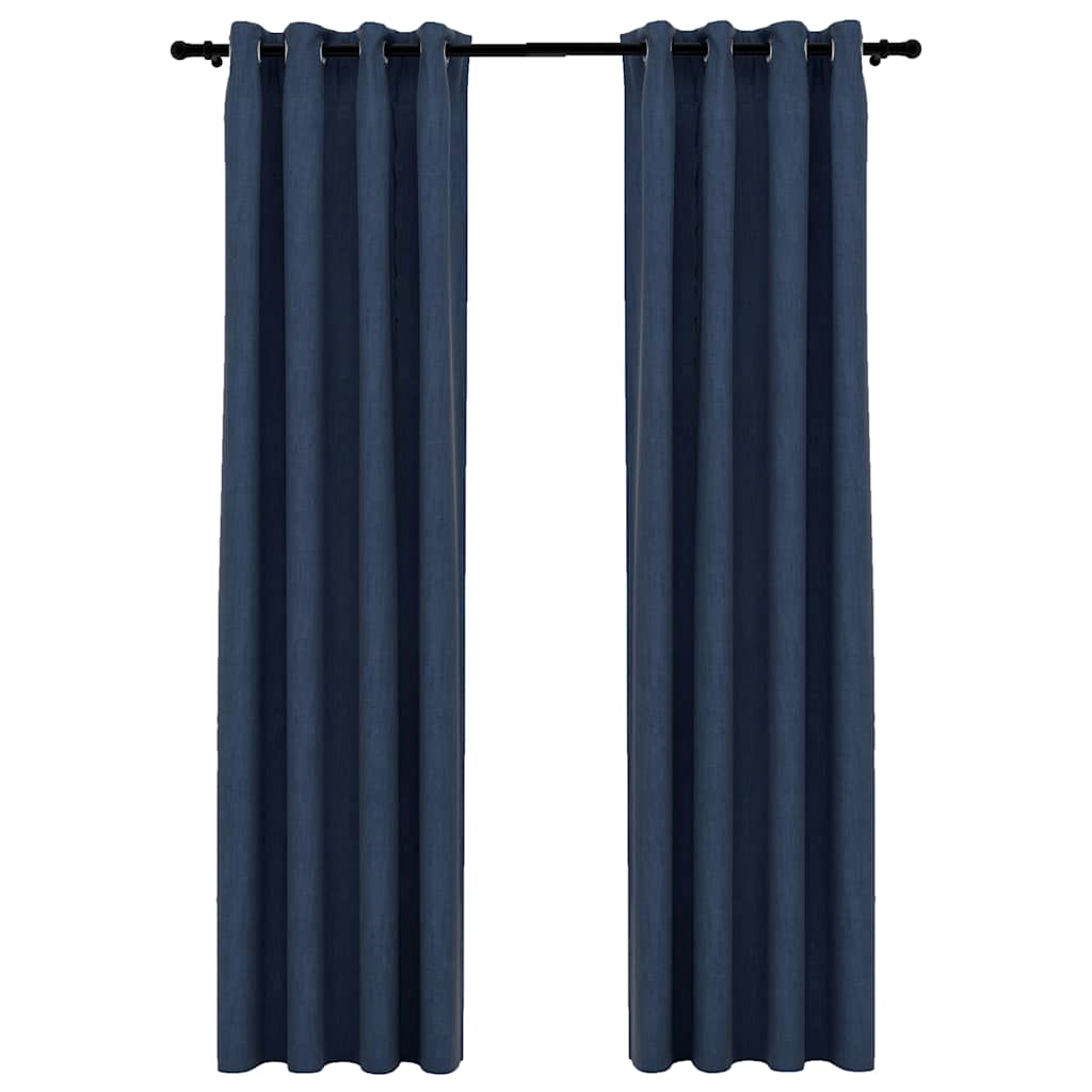 mørklægningsgardiner med øjer 2 stk. hør-look 140x225 cm blå