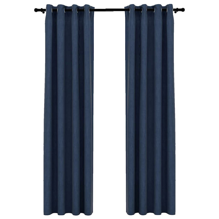 mørklægningsgardiner med øjer 2 stk. hør-look 140x225 cm blå
