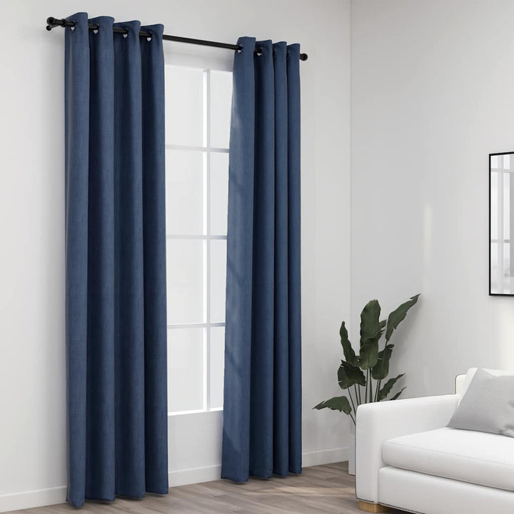 mørklægningsgardiner med øjer 2 stk. hør-look 140x225 cm blå