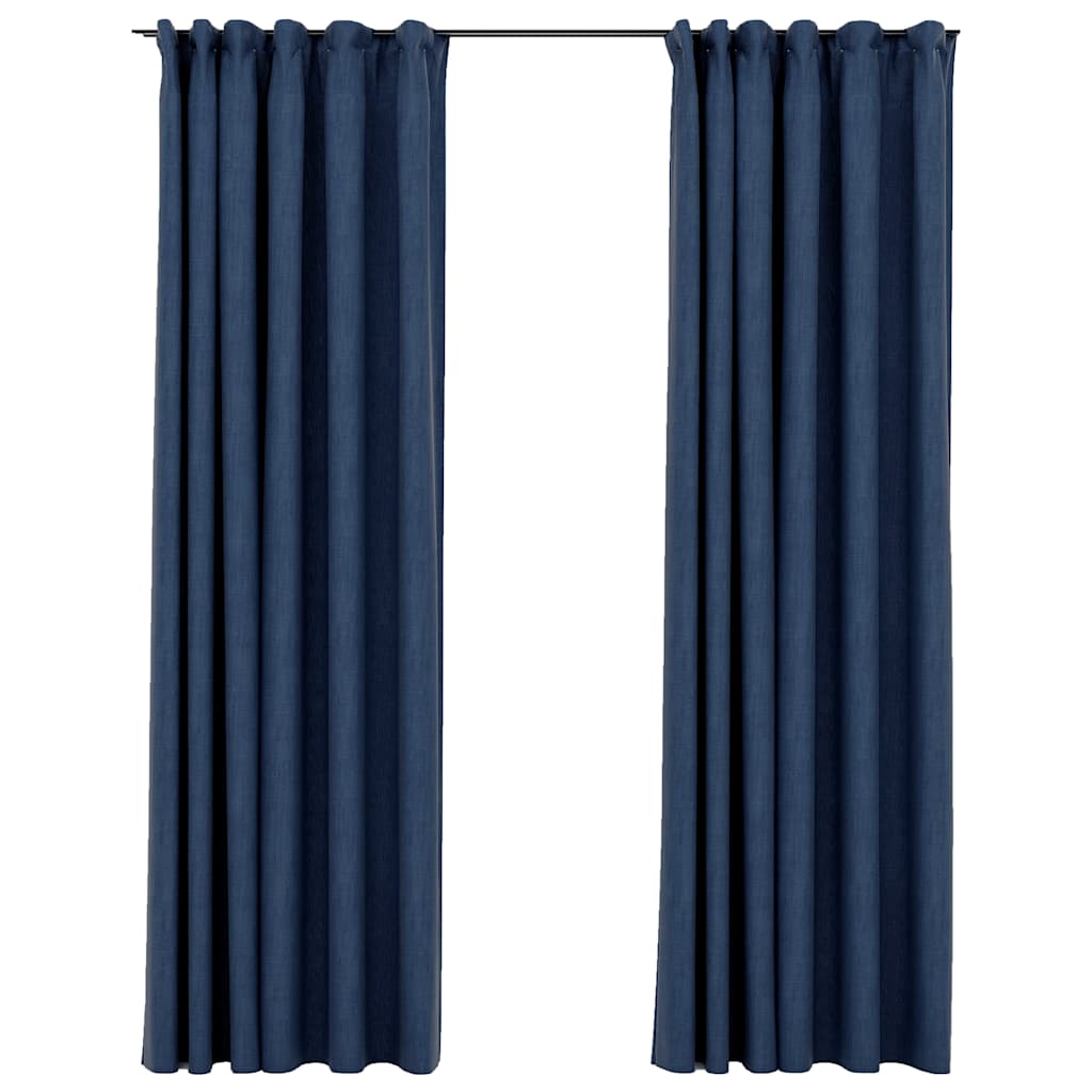 mørklægningsgardiner med kroge 2 stk. hør-look 140x225 cm blå