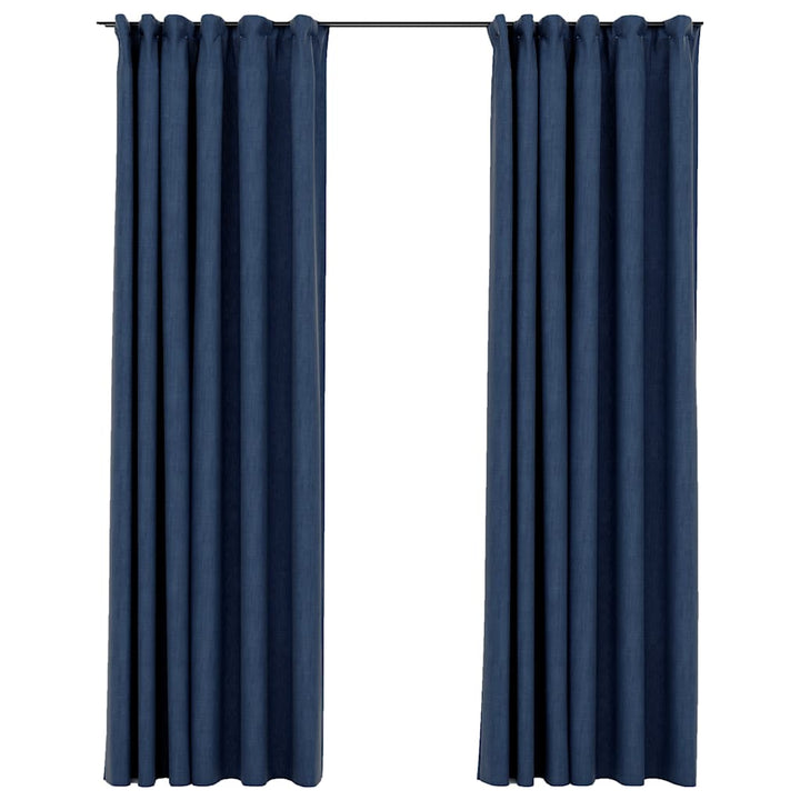 mørklægningsgardiner med kroge 2 stk. hør-look 140x225 cm blå