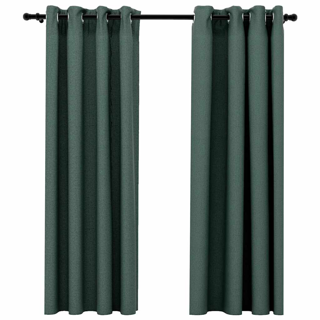 mørklægningsgardiner med øjer 2 stk. hør-look 140x175 cm grøn