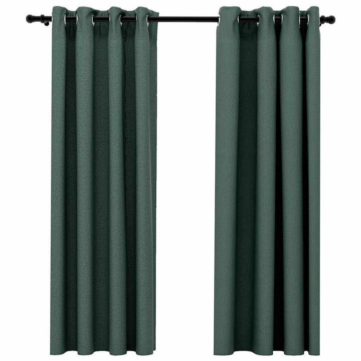 mørklægningsgardiner med øjer 2 stk. hør-look 140x175 cm grøn
