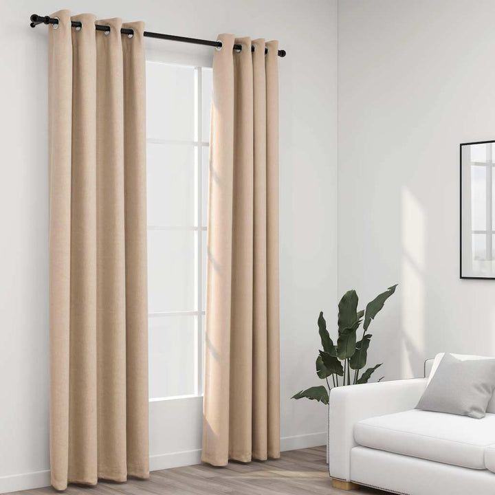 mørklægningsgardiner med øjer 2 stk. hør-look 140x225 cm beige