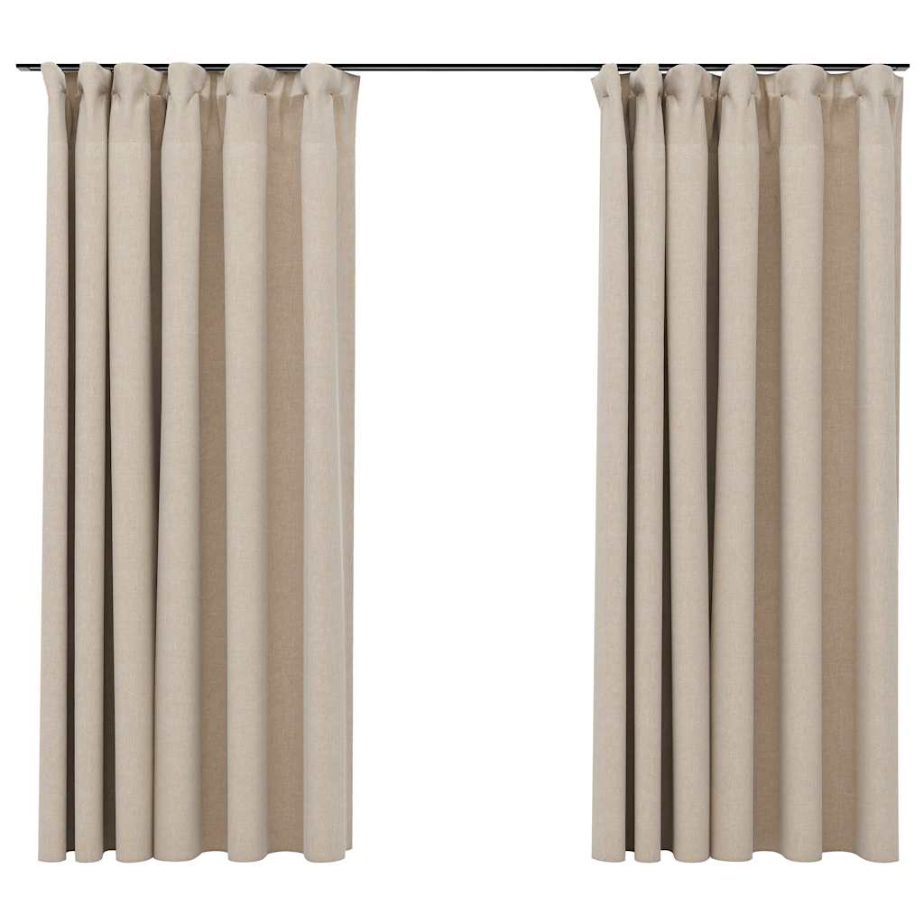 mørklægningsgardiner med kroge 2 stk. hør-look 140x175 cm beige