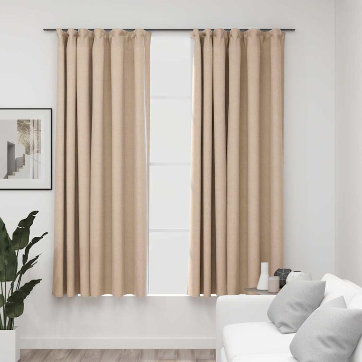 mørklægningsgardiner med kroge 2 stk. hør-look 140x175 cm beige