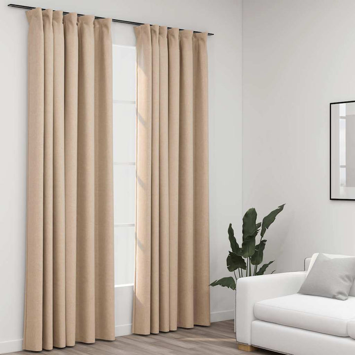 mørklægningsgardiner med kroge 2 stk. hør-look 140x225 cm beige