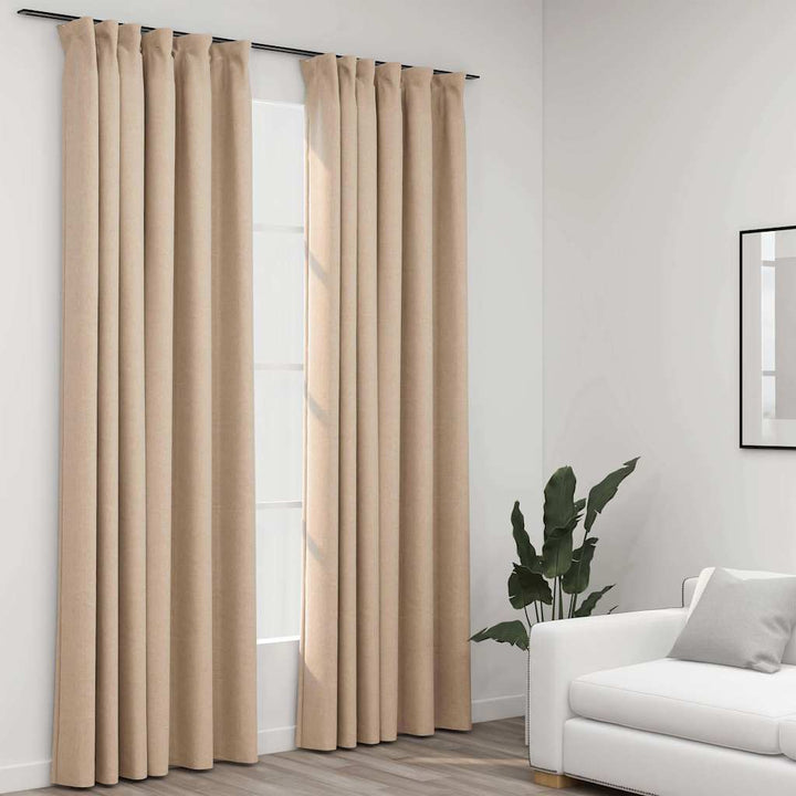 mørklægningsgardiner med kroge 2 stk. hør-look 140x245 cm beige