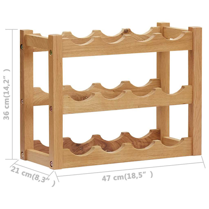 vinreol til 12 flasker 47x21x36 cm massivt egetræ