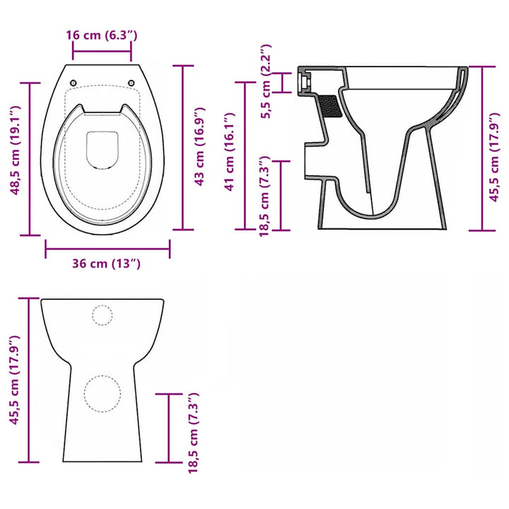 kantfrit toilet 7 cm ekstra højde soft close keramik sort