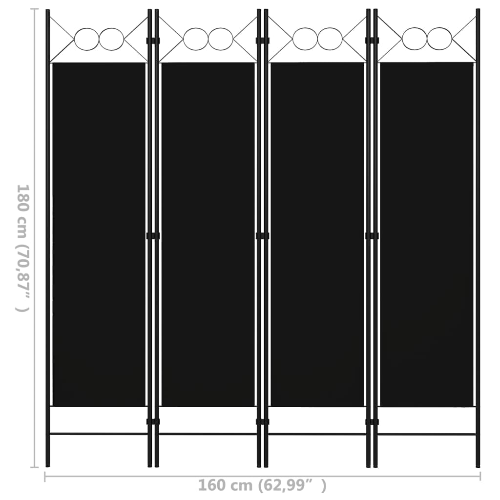 4-panels rumdeler 160x180 cm sort