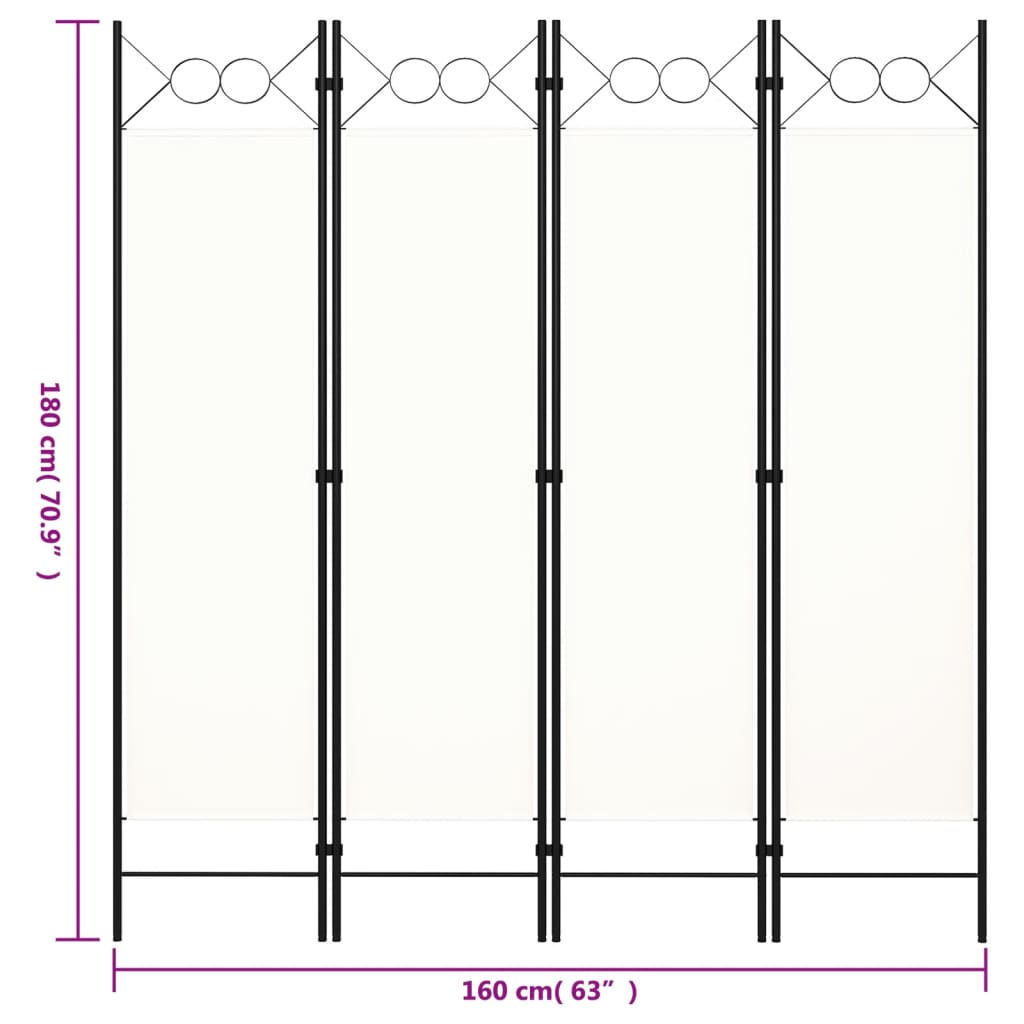 4-panels rumdeler 160x180 cm cremehvid