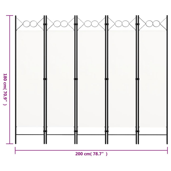 5-panels rumdeler 200 x 180 cm hvid