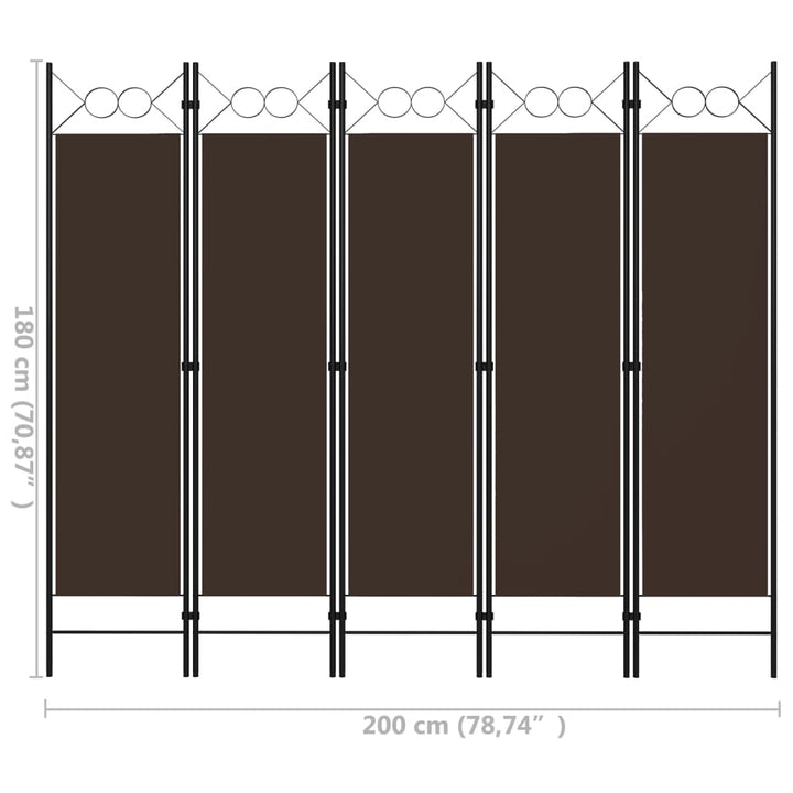 5-panels rumdeler 200x180 cm brun