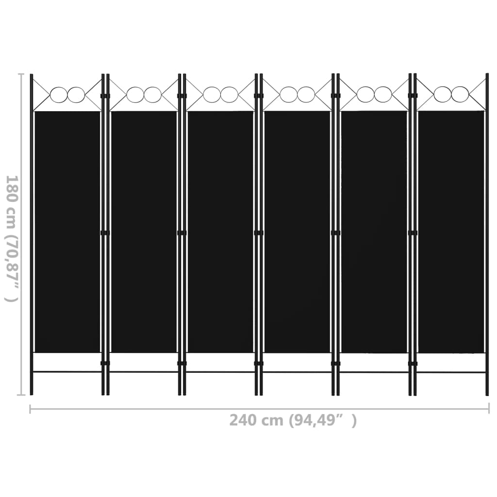 6-panels rumdeler 240x180 cm sort
