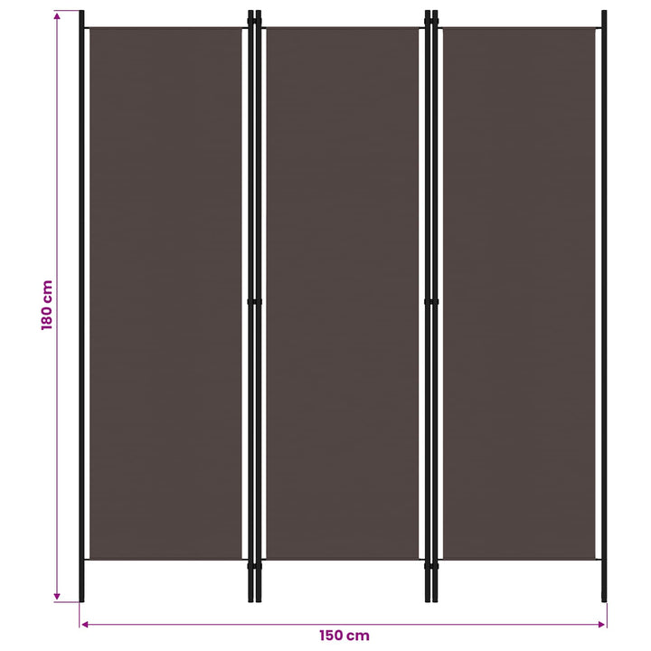 3-panels rumdeler 150 x 180 cm brun