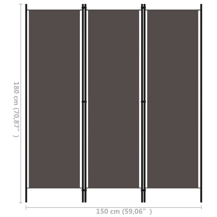 3-panels rumdeler 150 x 180 cm antracitgrå