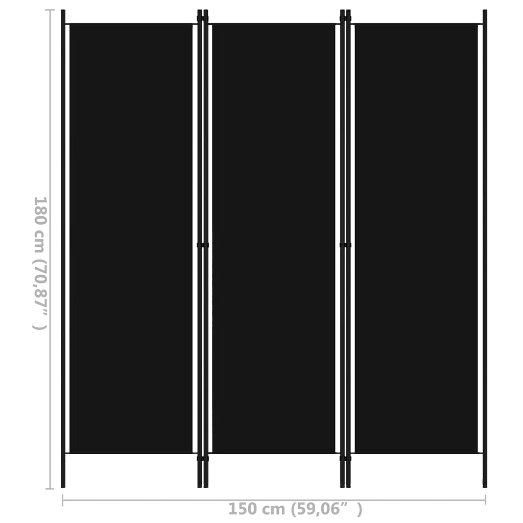 3-panels rumdeler 150 x 180 cm sort