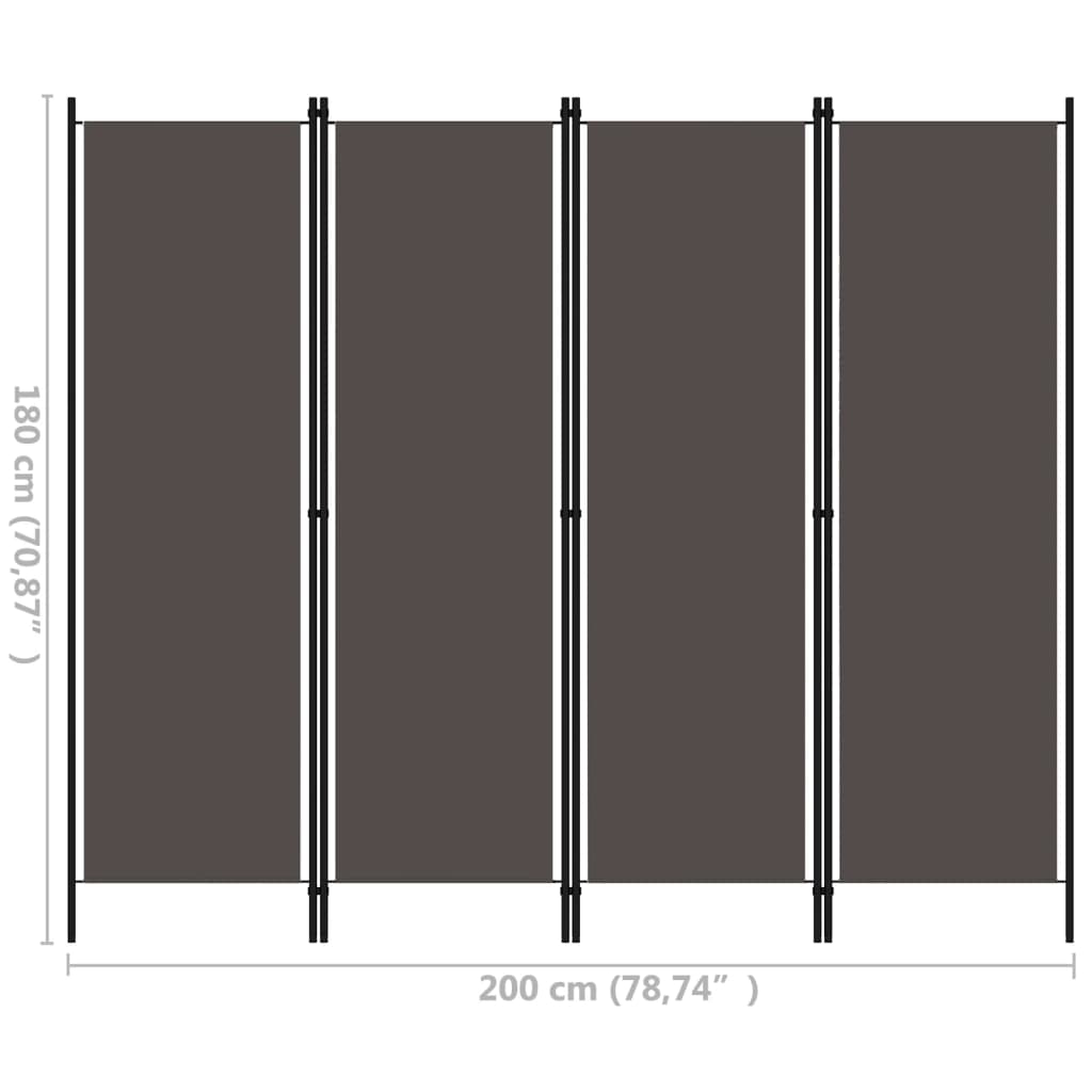 4-panels rumdeler 200 x 180 cm antracitgrå
