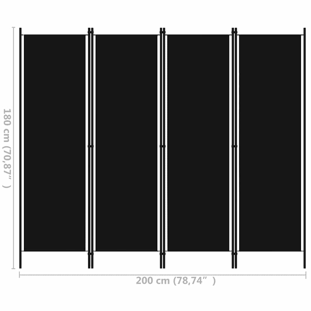 4-panels rumdeler 200 x 180 cm sort