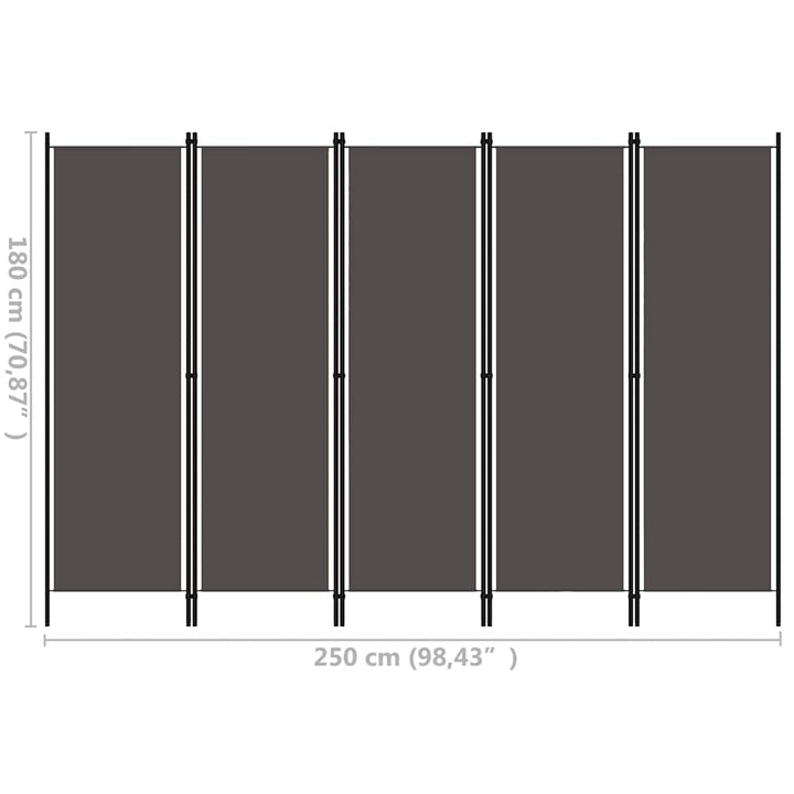 5-panels rumdeler 250 x 180 cm antracitgrå