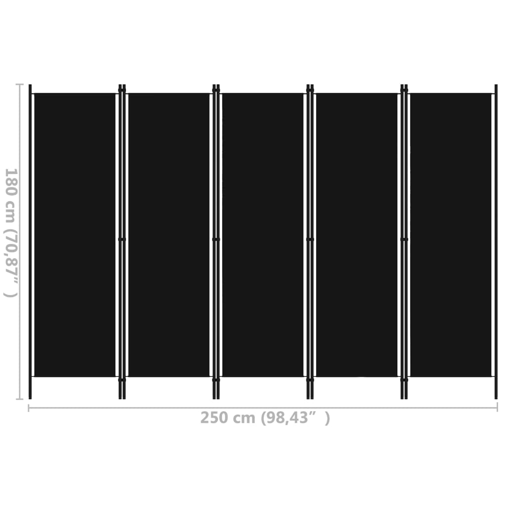 5-panels rumdeler 250 x 180 cm sort