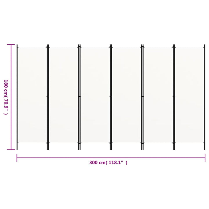 6-panels rumdeler 300 x 180 cm hvid