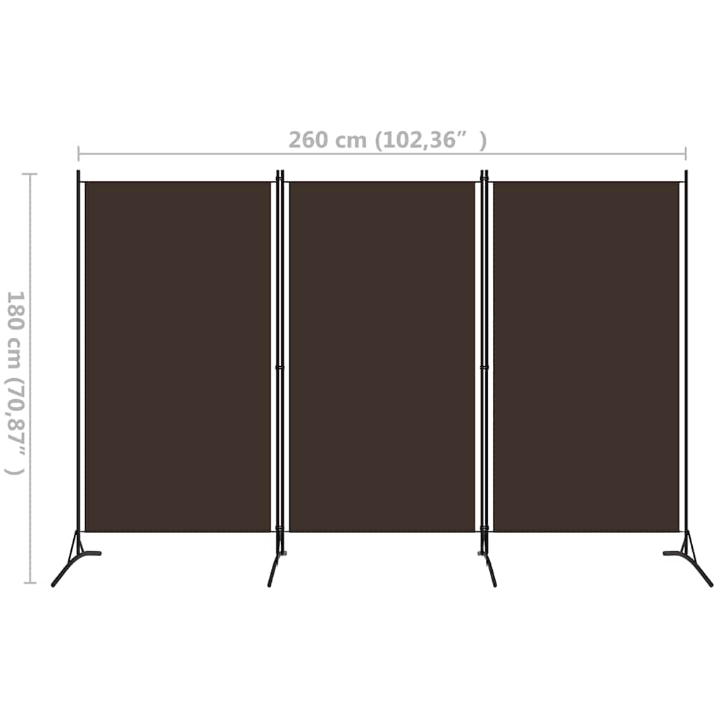 3-panels rumdeler 260 x 180 cm brun