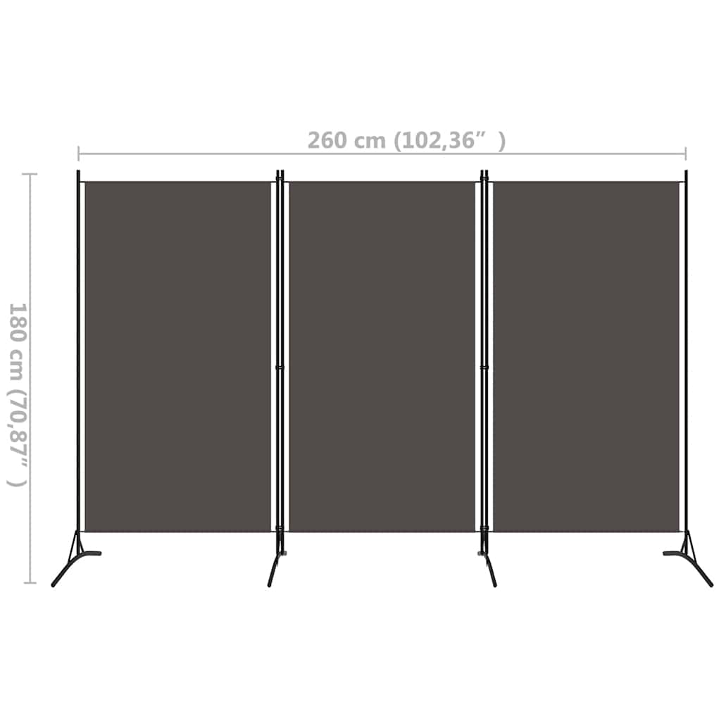 3-panels rumdeler 260 x 180 cm antracitgrå