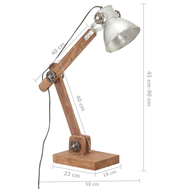 industriel skrivebordslampe 58x18x90 cm E27 rund sølvfarvet