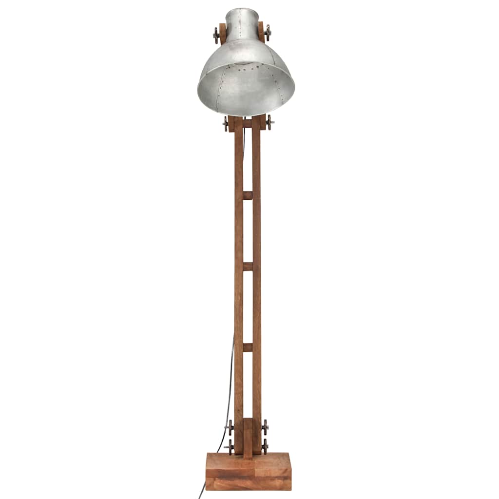 gulvlampe E27 massivt mangotræ sølvfarvet