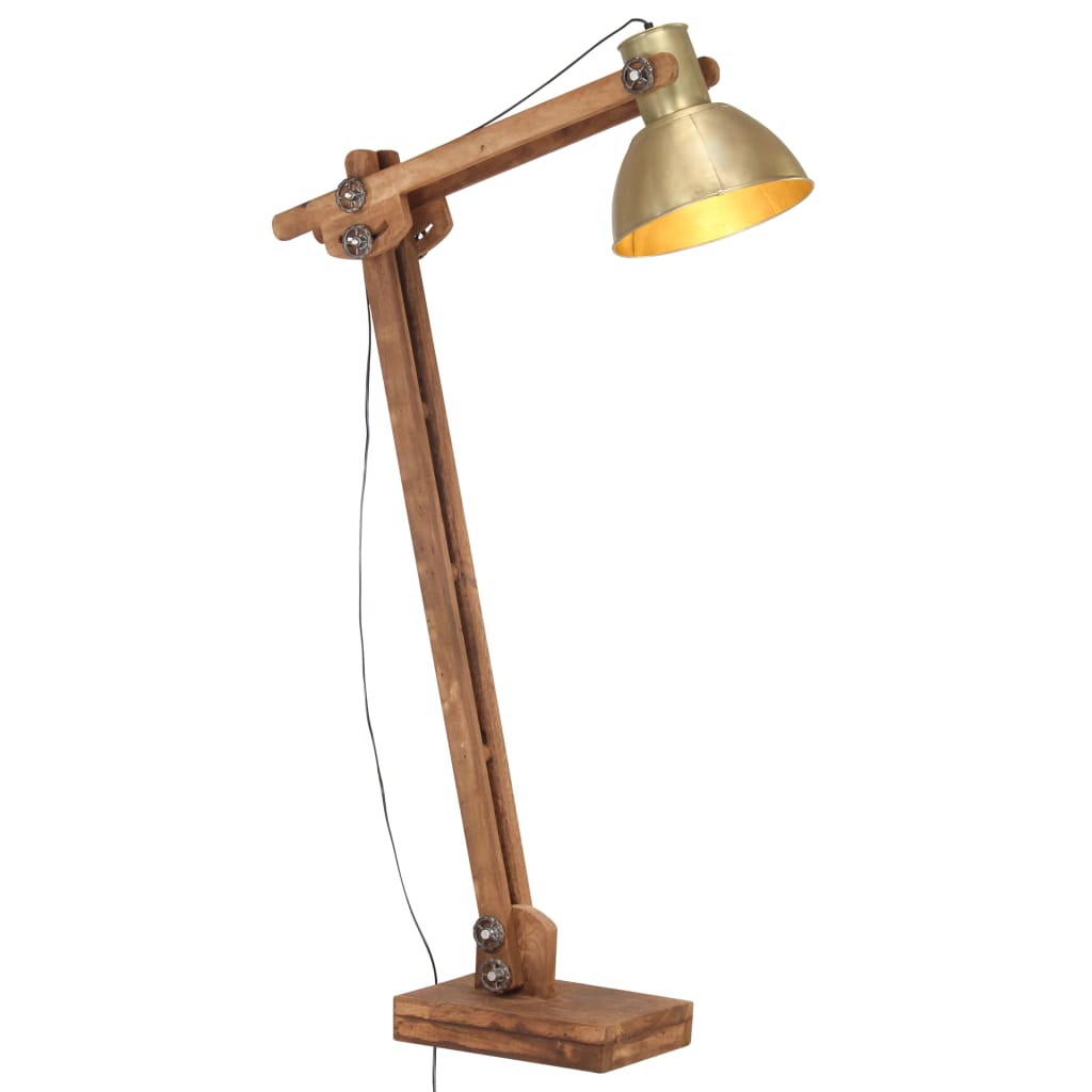gulvlampe E27 massivt mangotræ messingfarvet