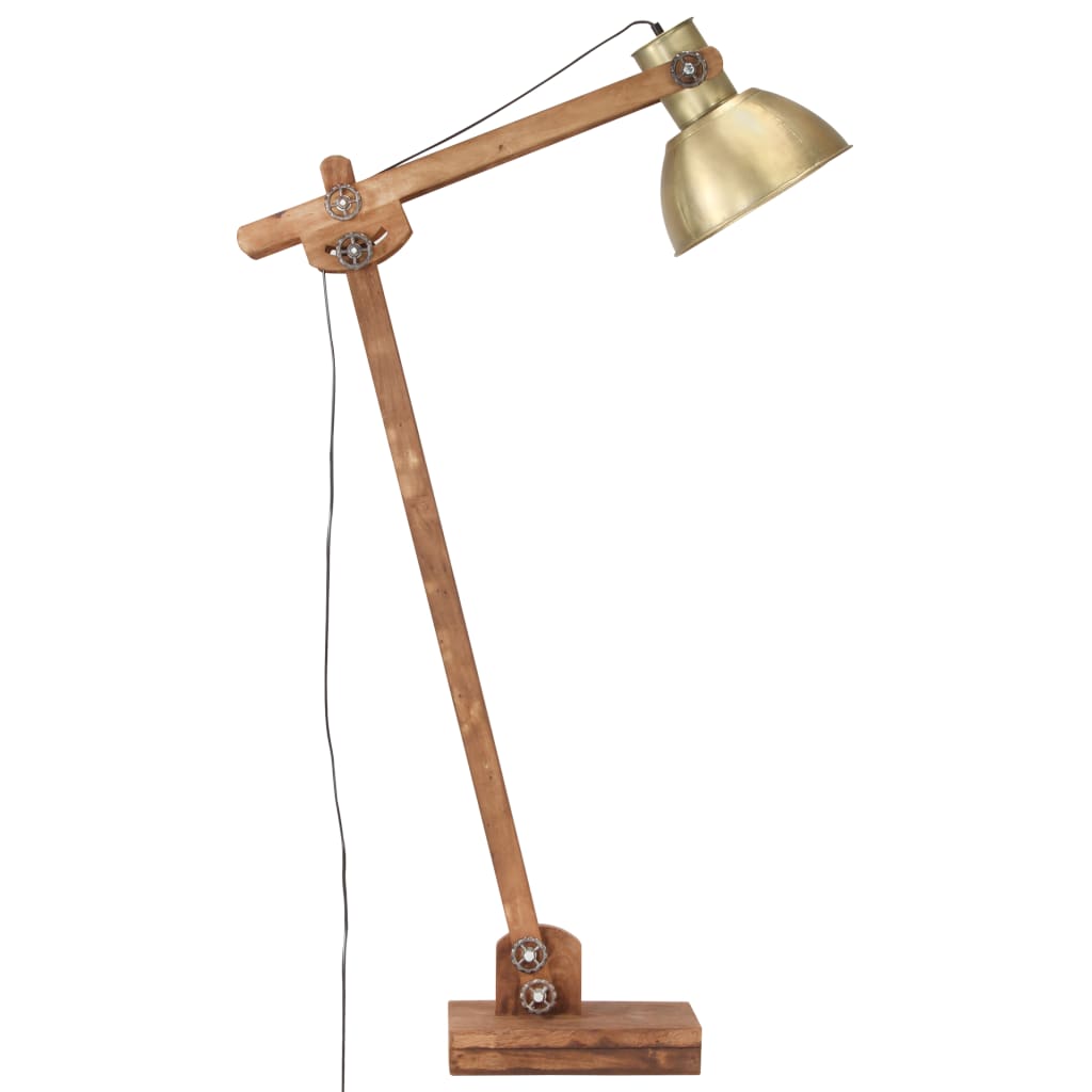 gulvlampe E27 massivt mangotræ messingfarvet