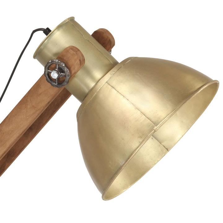 gulvlampe E27 massivt mangotræ messingfarvet