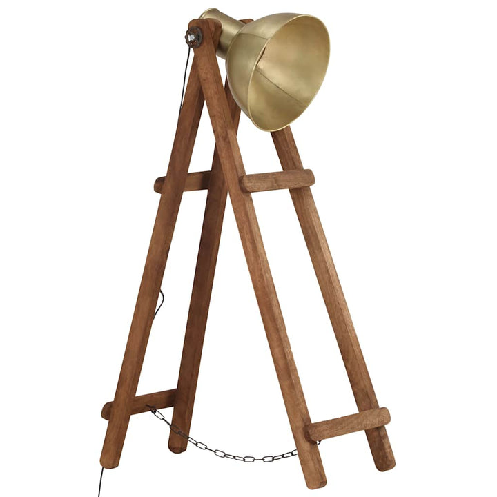 gulvlampe E27 massivt mangotræ messingfarvet