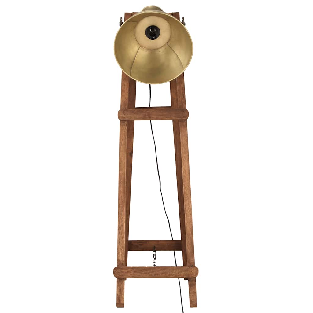 gulvlampe E27 massivt mangotræ messingfarvet