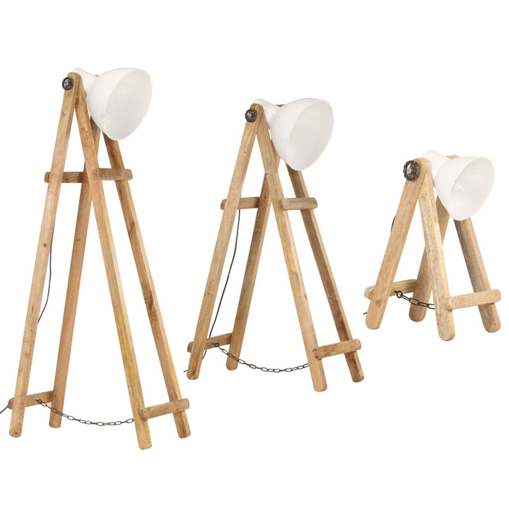 gulvlamper 3 stk. E27 massivt mangotræ hvid