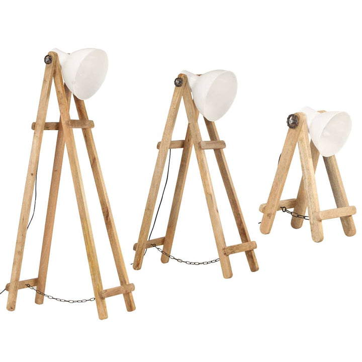 gulvlamper 3 stk. E27 massivt mangotræ hvid