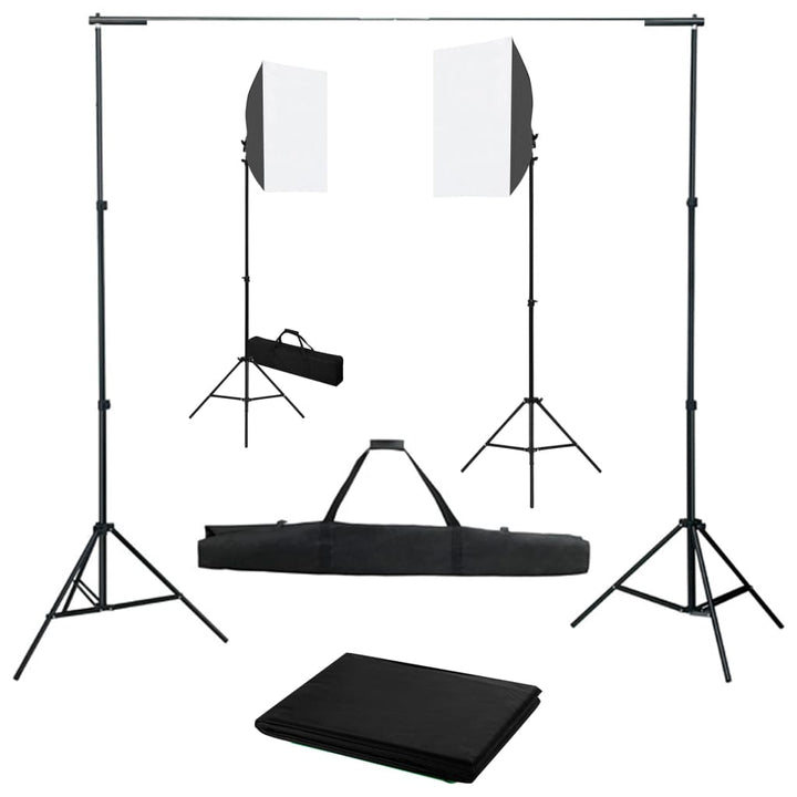 fotostudiesæt med softbox-lamper og baggrund