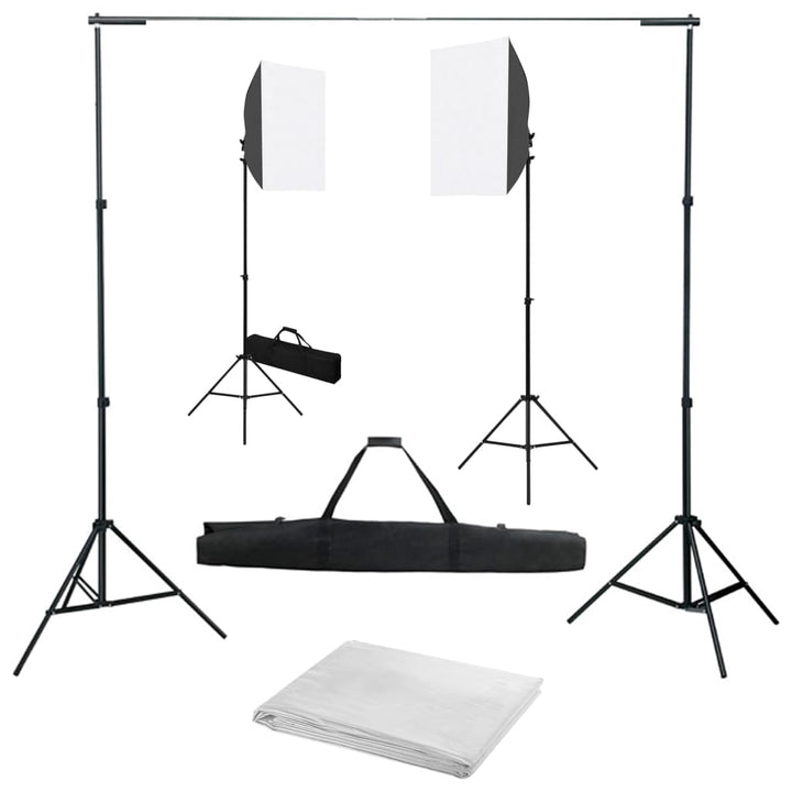 fotostudiesæt med softbox-lamper og baggrund